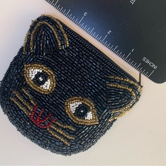 4" Sequin Cat coin purse, shiny black cat or kitten face whiskers pet - Picture 3 of 5